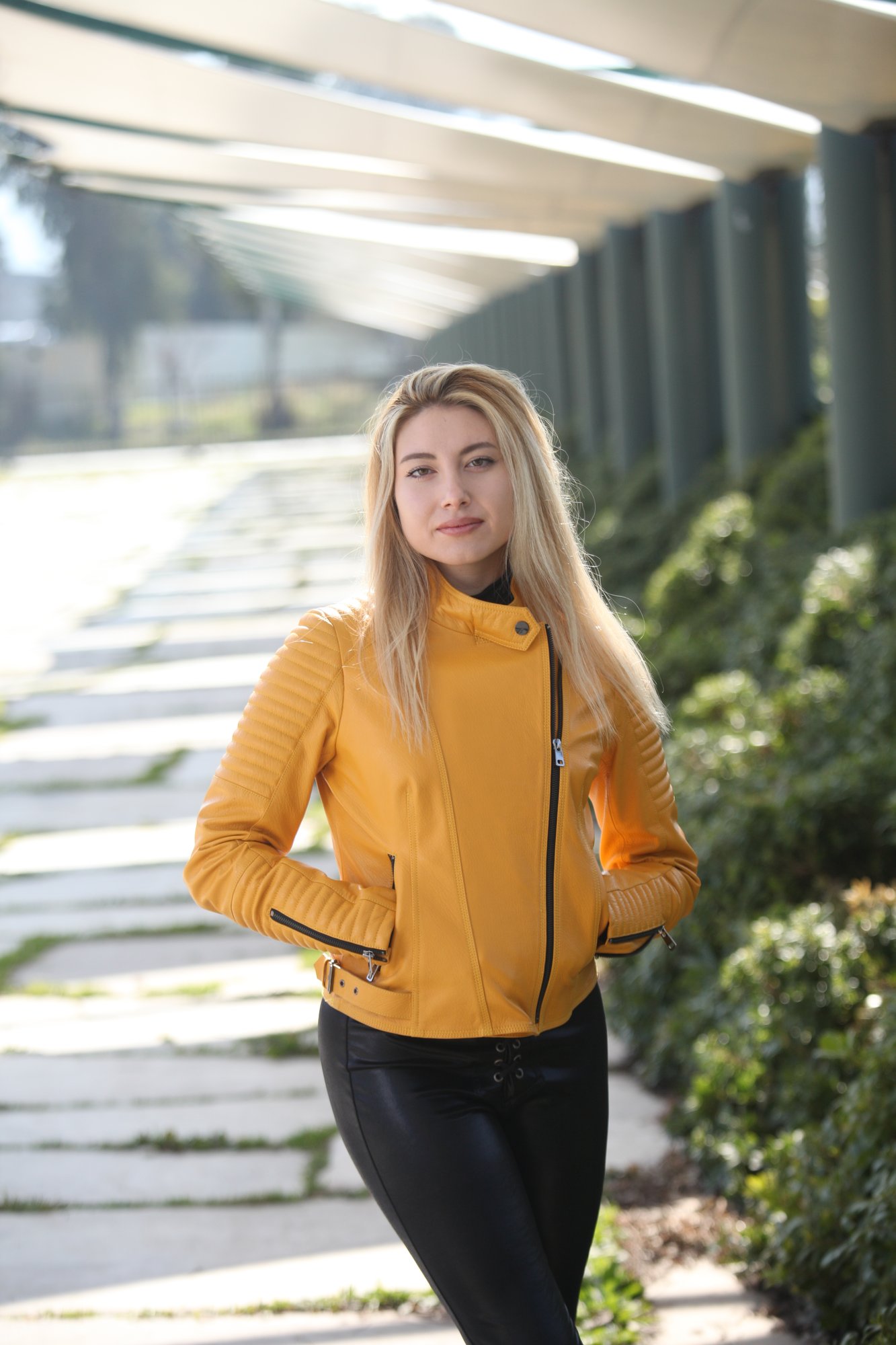 Vibrant Yellow Asymmetrical Biker Leather Jacket - Quality Leather Product Manufactured By Akıcı Deri Konfeksiyon San. Ve Tic. Ltd. Şti.. Contact For B2B Orders.