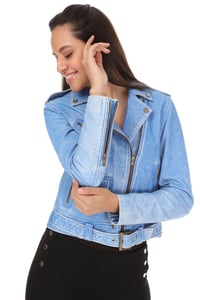 Elegant Washed Blue Leather Biker Jacket Style - Quality Leather Product Manufactured By Tess Dis Tic.ltd.sti. Contact For B2B Orders.