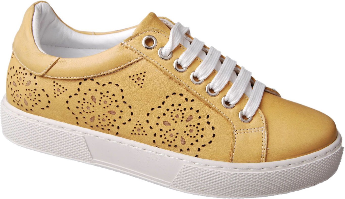 Mustard Yellow Perforated Genuine Leather Sneakers
