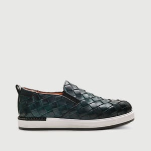 Men's Woven Leather Slip On Sneaker Forest Green - Quality Leather Product Manufactured By Genio Ayakkabıcılık Tekstil Ve Konfeksiyon Ticaret Limited Şirketi. Contact For B2B Orders.