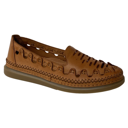 Damen Braun Leder Gelochte Loafer Schuhe