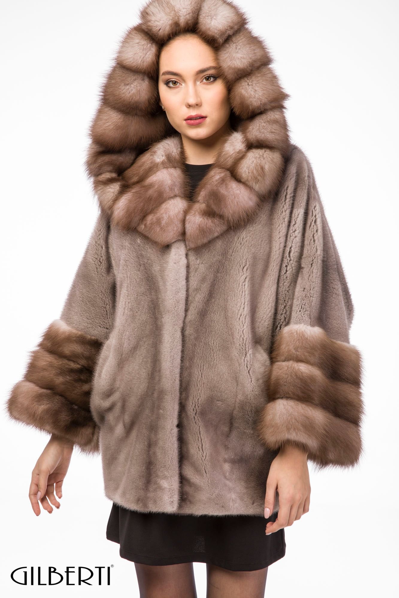 SILVER BLUE MINK JACKET  WITH STONE MARTEN HOOD AND CUFF