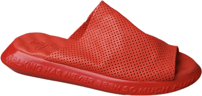 Vibrant Red Perforated Leather Slide Modern Casual Slipper - Quality Leather Product Manufactured By Nebi̇ Endi̇can Gi̇yi̇m Sanayi̇ Ve Ti̇caret Ltd. Şti̇.. Contact For B2B Orders.