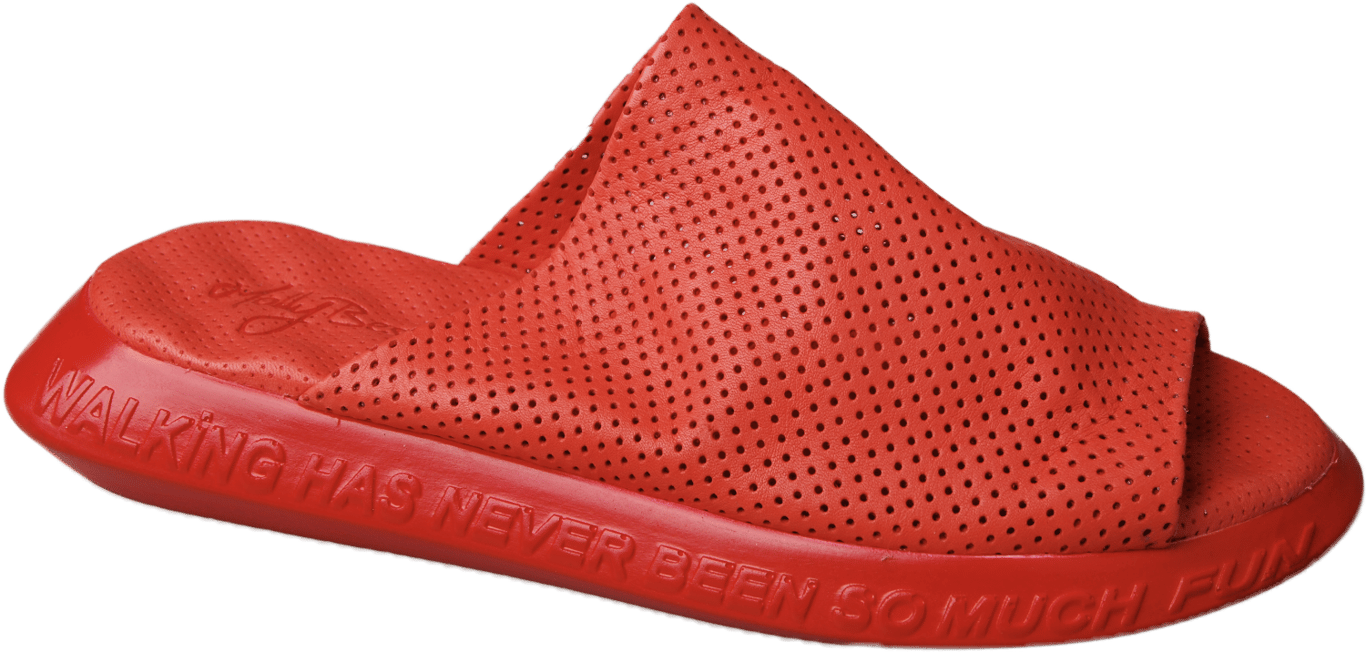 Vibrant Red Perforated Leather Slide Modern Casual Slipper - Quality Leather Product Manufactured By Nebi̇ Endi̇can Gi̇yi̇m Sanayi̇ Ve Ti̇caret Ltd. Şti̇.. Contact For B2B Orders.