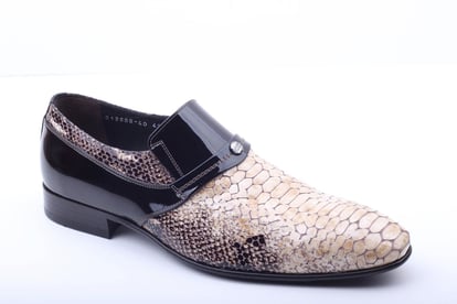 Beige Snake Print Patent Leather Dress Loafer - Quality Leather Product Manufactured By Polat Ayakkabi Saraci̇ye Ürünleri̇ San. Ve Ti̇c. Ltd. Şti̇.. Contact For B2B Orders.