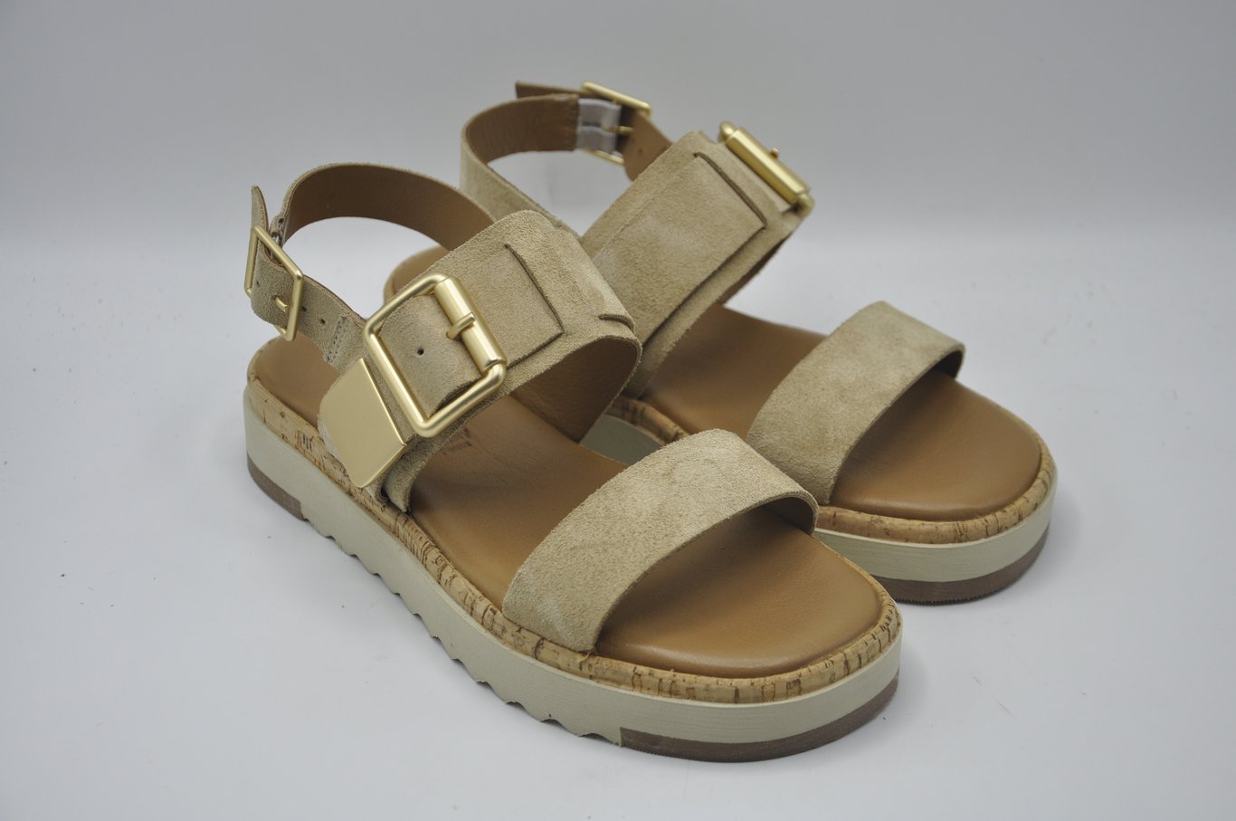 Women's Suede Platform Sandals Gold Buckles