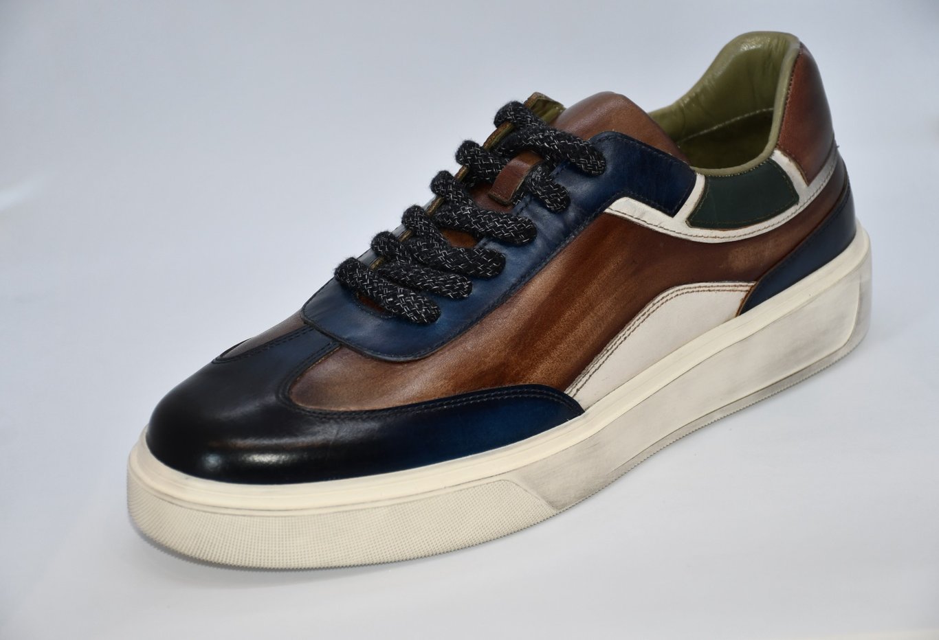 Mens Multi Panel Burnished Leather Casual Shoe