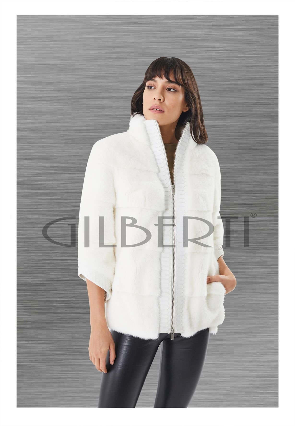 WHITE MINK JACKET WITH PHYTON FRONT AND CUFF