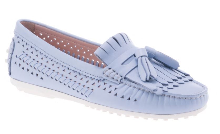 Pastel Blue Perforated Leather Moccasin