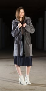 Women's Grey Hooded Shearling Coat Elegant Design - Quality Leather Product Manufactured By Gönlüşen Deri̇ San. Ve Ti̇c.ltd.şti̇.. Contact For B2B Orders.