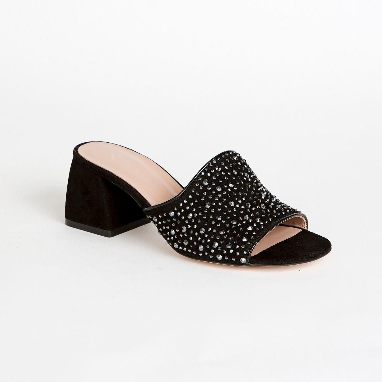black suede slippers with excellent stones