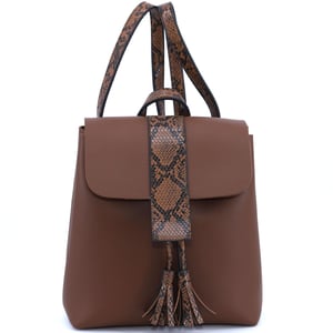 Elegant Brown Leather Backpack With Snake Pattern - Quality Leather Product Manufactured By F.b. Aksesuar Çanta Teksti̇l İnş. San. Ti̇c. Ltd. Şti̇.. Contact For B2B Orders.