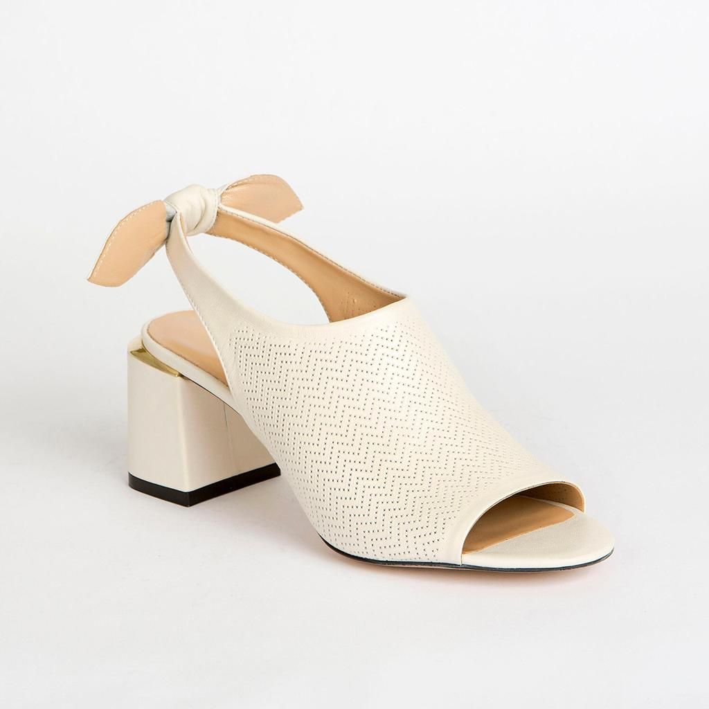 beige leather sandals with perforation