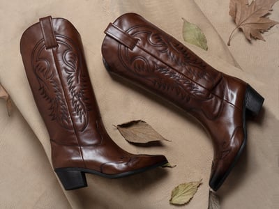 Elegant Western Embroidered Genuine Leather Boots - Quality Leather Product Manufactured By İnterbey Elektronik Hiz. Ve Tic. Ltd. Şti.. Contact For B2B Orders.