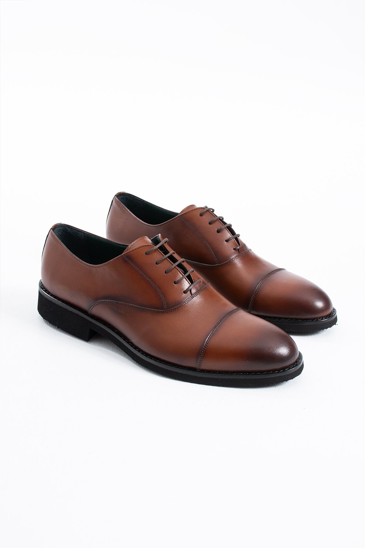 Elegant Mens Burnished Brown Leather Oxford Shoe - Turkish 
