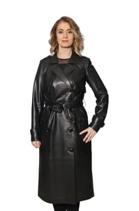 Klassischer Schwarzer Damen Echtleder Trenchcoat Zweireihig - Qualitatives Lederprodukt Hergestellt Von Derma Deri̇ Ti̇c. Ve San. Ltd. Şti̇.. Kontakt Für B2B-Bestellungen.