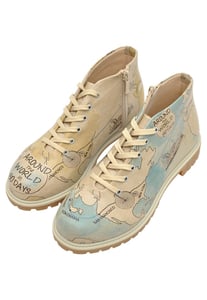 World Map Print Zippered Lace Up Women Boots - Quality Leather Product Manufactured By Dogo Tasarım Sanayi Ve Ticaret A.ş.. Contact For B2B Orders.