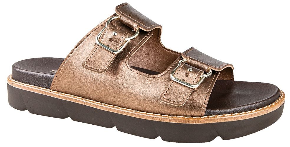 Elegante Metallic Bronze Damen Pantolette Schnallen - Qualitatives Lederprodukt Hergestellt Von Ceyo Ortopedi̇k Sandalet Sanayi̇ Ve Ti̇caret As.. Kontakt Für B2B-Bestellungen.
