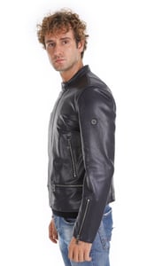 Sophisticated Anthracite Blue Calf Skin Jacket - Quality Leather Product Manufactured By Sari Deri̇ Gi̇yi̇m San. Ve Ti̇c.ltd.şti̇. Contact For B2B Orders.