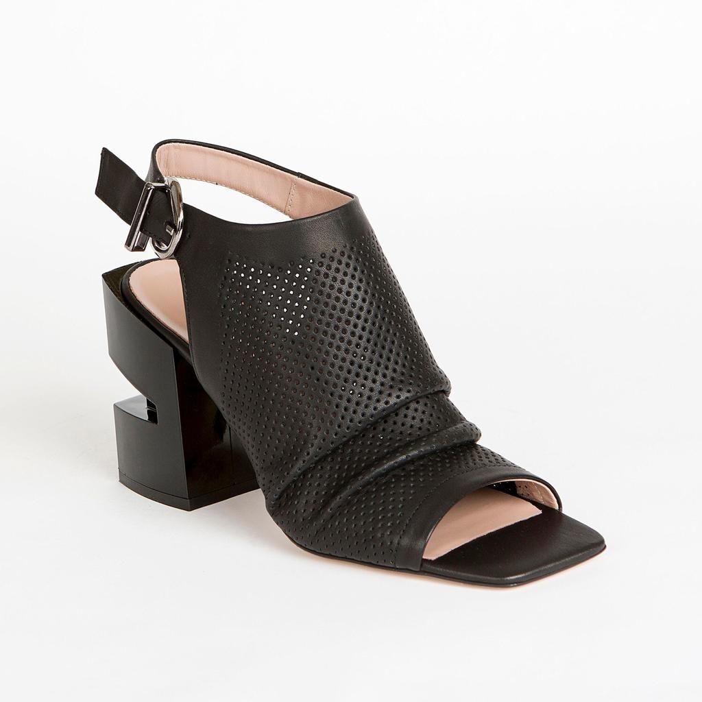 black leather sandals with perforation