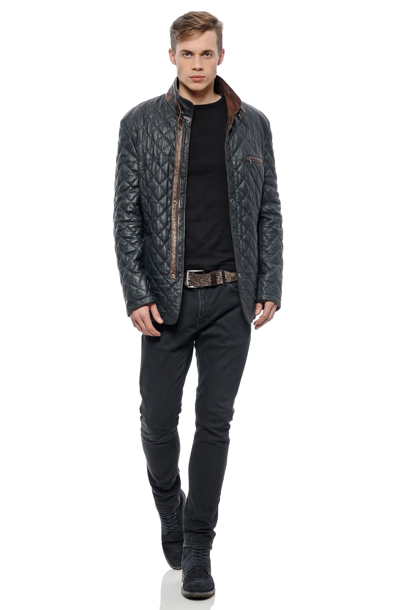 DGC Leather And Fur Lamb Leather Quilted Zip Jacket Over Coat