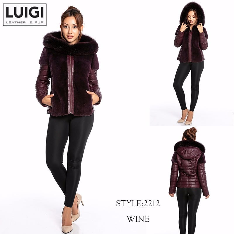 Elegant Bordeaux Fur And Quilted Leather Jacket - Quality Leather Product Manufactured By Luigi Leather & Fur. Contact For B2B Orders.