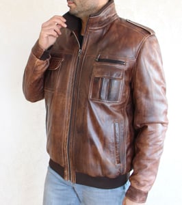 Men's Vintage Brown Lambskin Bomber Jacket - Quality Leather Product Manufactured By Dersan Deri Sanayi Ve Ticaret Limited Şirketi. Contact For B2B Orders.