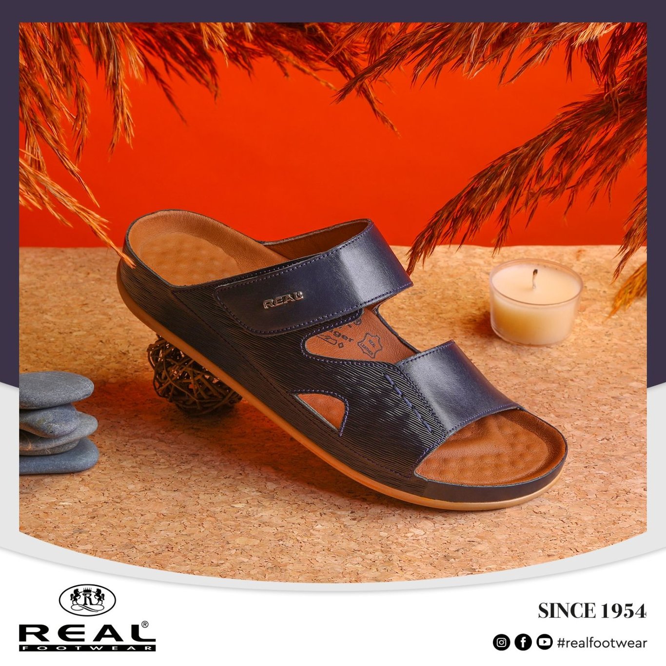 Navy Leather Adjustable Strap Stylish Sandals - Quality Leather Product Manufactured By Ozarpa Ayakkabicilik San. Ve Tic. Ltd. Sti.. Contact For B2B Orders.