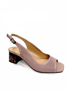 Elegant Perforated Leather Block Heel Sandal - Quality Leather Product Manufactured By Azra Ayakkabı. Contact For B2B Orders.