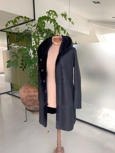 Womens Deep Navy Double Breasted Shearling Coat - Quality Leather Product Manufactured By Aba Deri Sanayi Ve Ticaret Limited Şirketi. Contact For B2B Orders.