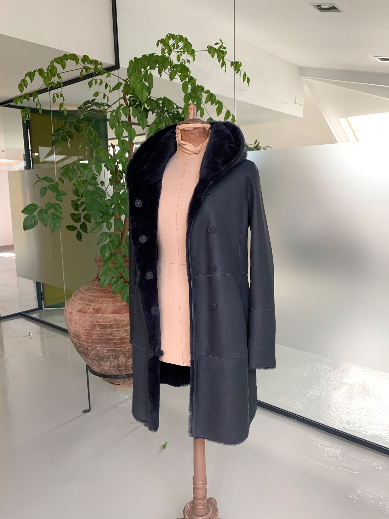 Long Shearling Reversible Women Coat With Hoodie