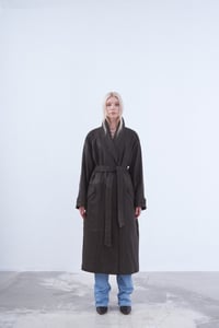 Modern Shawl Collar Long Goat Leather Coat - Quality Leather Product Manufactured By Drejani̇. Contact For B2B Orders.