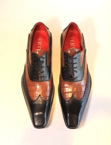 Mens Two Tone Crocodile Embossed Brogue Oxford - Quality Leather Product Manufactured By Ferudun Kundura San.ti̇c.ltd.şti̇.. Contact For B2B Orders.