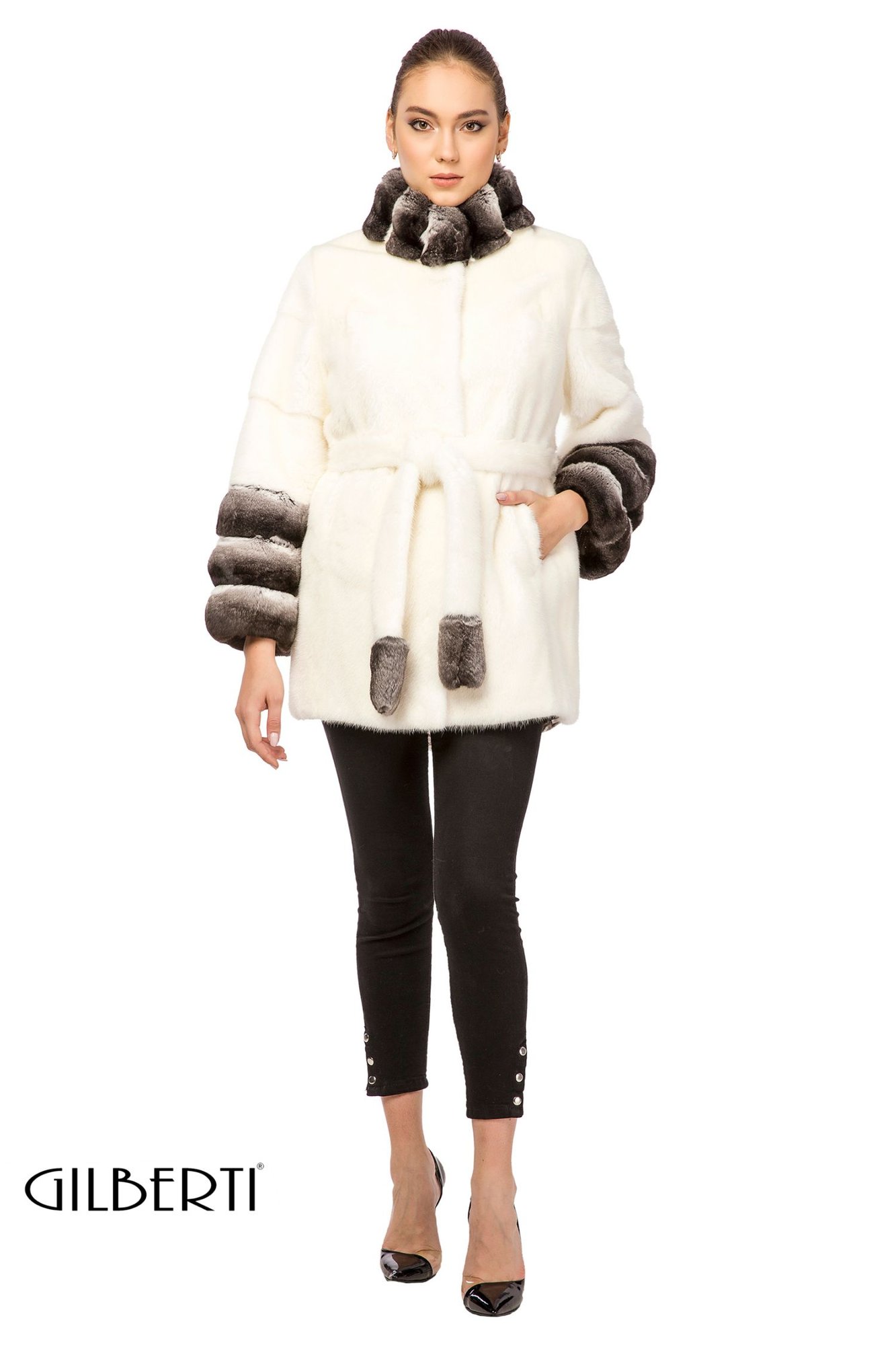 White Mink Jacket With Chinchilla Collar And Cuff