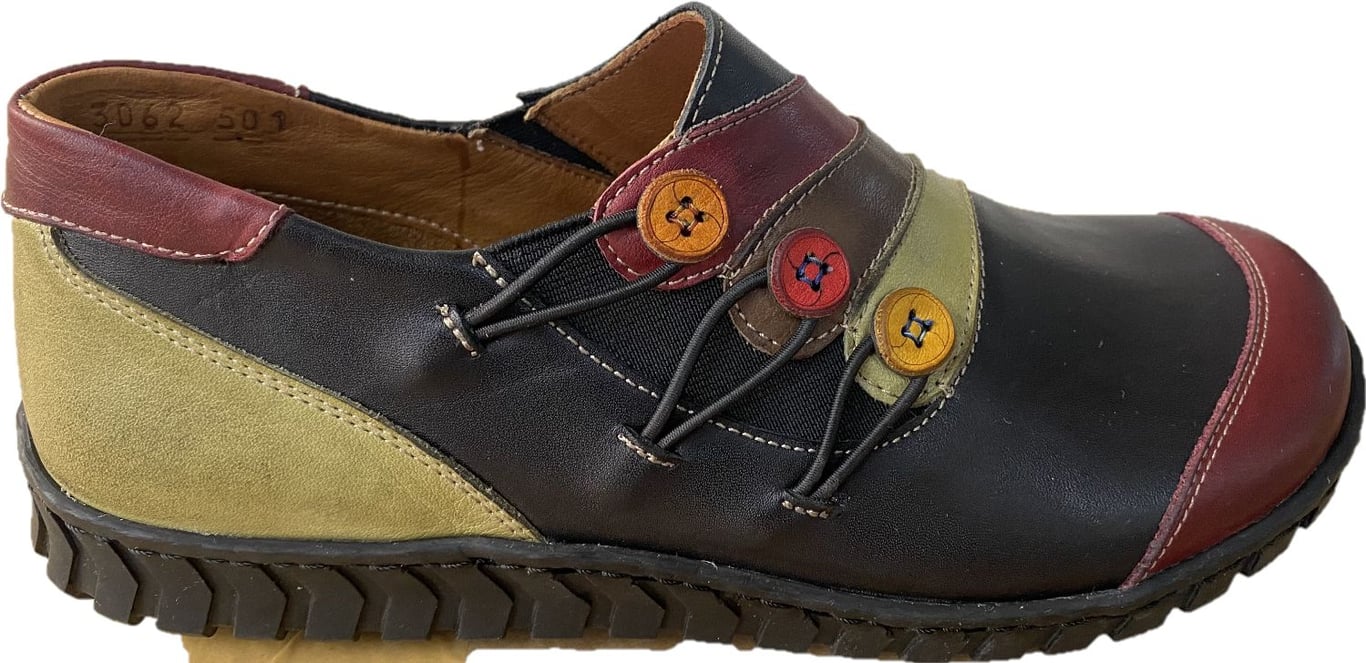 Vibrant Multi Tone Leather Button Detail Shoes - Turkish Leather