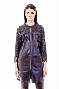 Fringed Zigzag Textured Leather Coat - Quality Leather Product Manufactured By Süed Mod Deri̇ci̇li̇k San Ve Ti̇c Ltd. Şti̇.. Contact For B2B Orders.