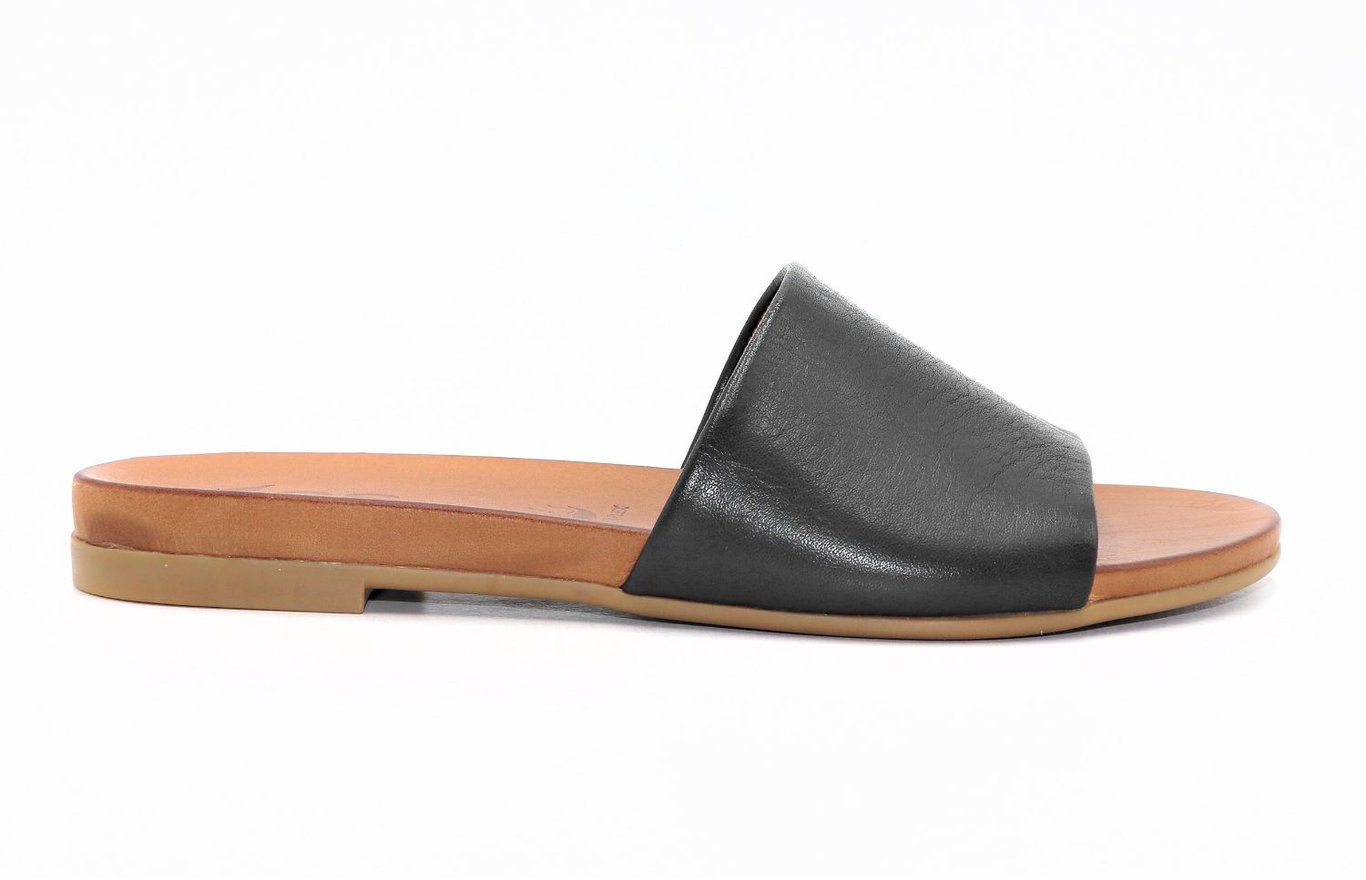Elegant Black Leather Flat Open Toe Slipper Design - Quality Leather Product Manufactured By Meti̇n Ayakkabi Ve Teksti̇l Sanayi̇ Ti̇c. Ltd. Şti̇.. Contact For B2B Orders.
