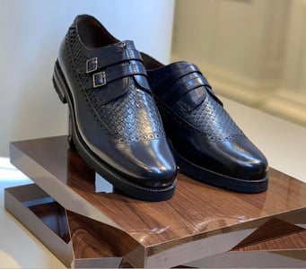 Elegant Textured Leather Double Monk Brogue Shoes - Quality Leather Product Manufactured By Deva Ayakkabi San Ve Tic Ltd Sti. Contact For B2B Orders.