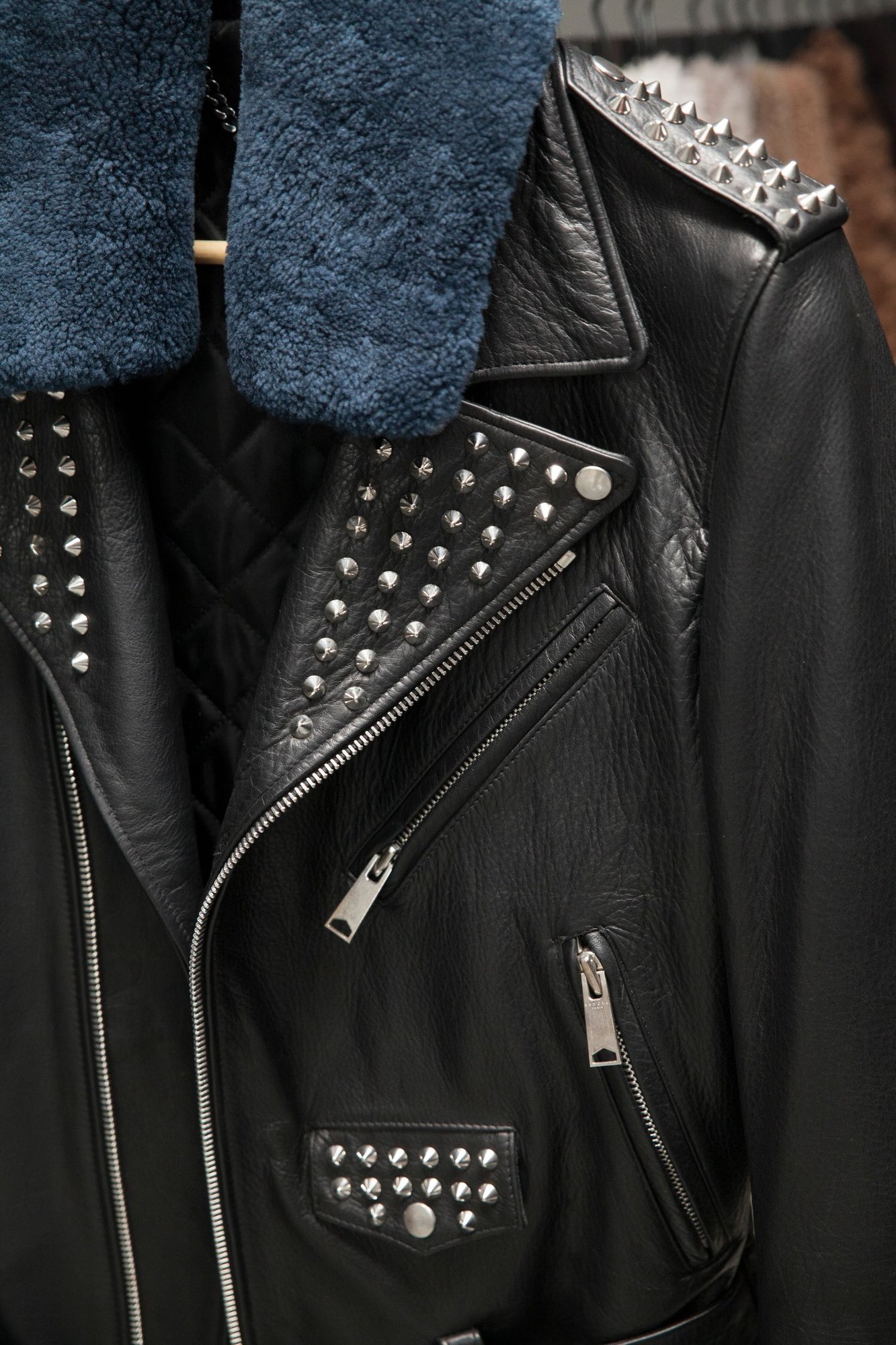 Mens Studded Asymmetrical Black Biker Jacket - Quality Leather Product Manufactured By Aba Deri Sanayi Ve Ticaret Limited Şirketi. Contact For B2B Orders.