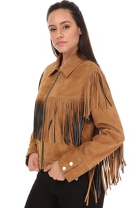 Womens Camel Suede Fringe Leather Jacket - Quality Leather Product Manufactured By Tess Dis Tic.ltd.sti. Contact For B2B Orders.