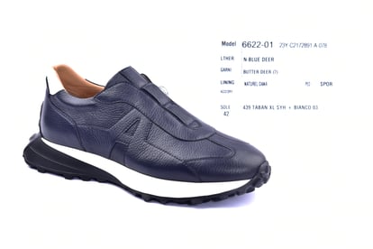 Elegant Navy Blue Leather Slip On Shoe - Quality Leather Product Manufactured By Akar Deri̇ Ayakkabi San. Ve Ti̇c. Ltd. Şti̇.. Contact For B2B Orders.