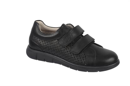 Kids Black Perforated Leather Velcro Comfort Shoes - Quality Leather Product Manufactured By Özdemir Ortopedik Çocuk Ayakkabıları San. Ve Tic. Ltd. Şti.. Contact For B2B Orders.