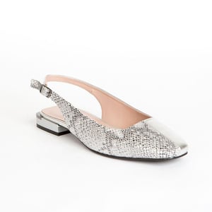 Silver Snakeskin Pattern Pointed Toe Leather Flat - Quality Leather Product Manufactured By Azra Ayakkabı. Contact For B2B Orders.