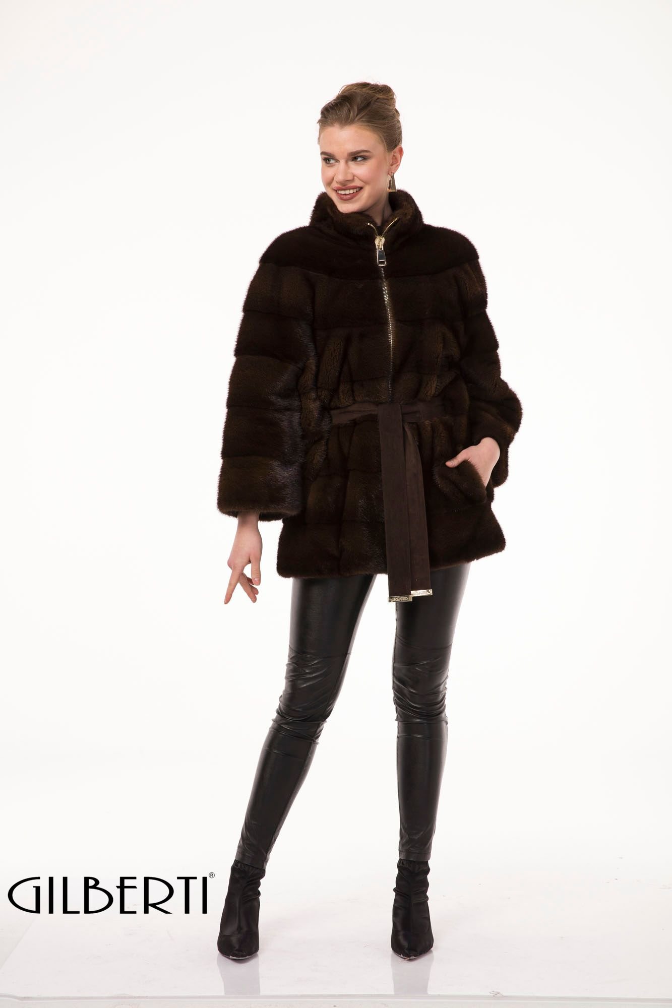 BROWN MINK JACKET WITH ZIPPER