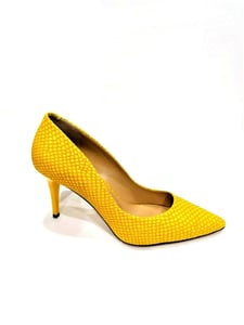 Vibrant Yellow Embossed Leather Pointed Pump - Quality Leather Product Manufactured By Azra Ayakkabı. Contact For B2B Orders.