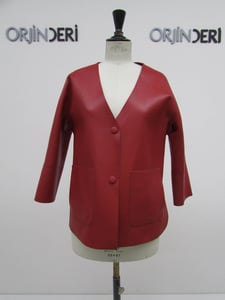 Chic Red Lambskin V Neck Women Jacket Design - Quality Leather Product Manufactured By Orjin Deri Konfeksiyon San. Ve Tic. A.s.. Contact For B2B Orders.