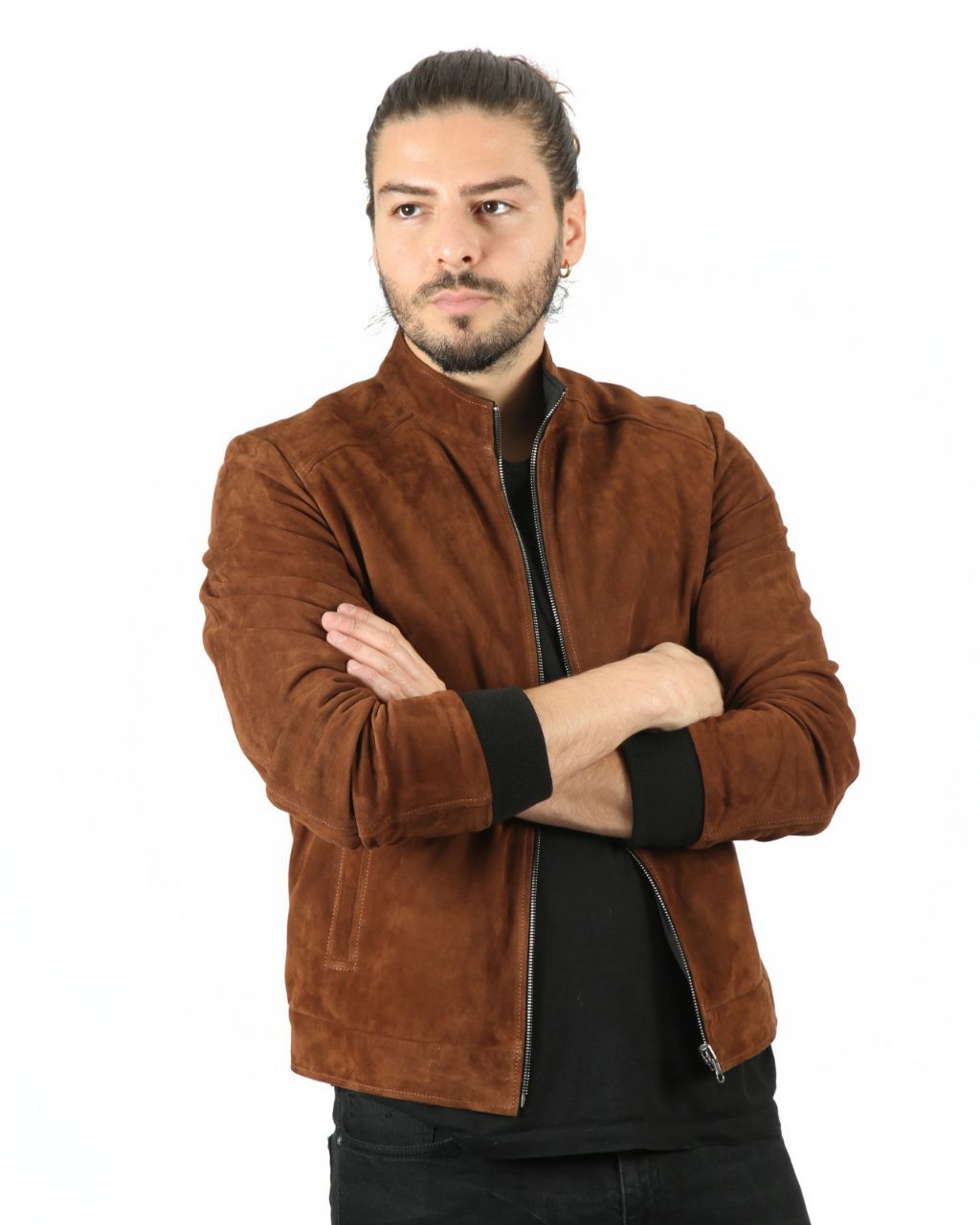 Herren Braune Wildleder Bomberjacke Elegant