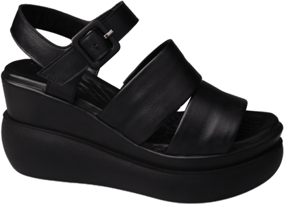Elegante Matte Schwarze Echtleder Keilsandalen - Qualitatives Lederprodukt Hergestellt Von Nebi̇ Endi̇can Gi̇yi̇m Sanayi̇ Ve Ti̇caret Ltd. Şti̇.. Kontakt Für B2B-Bestellungen.