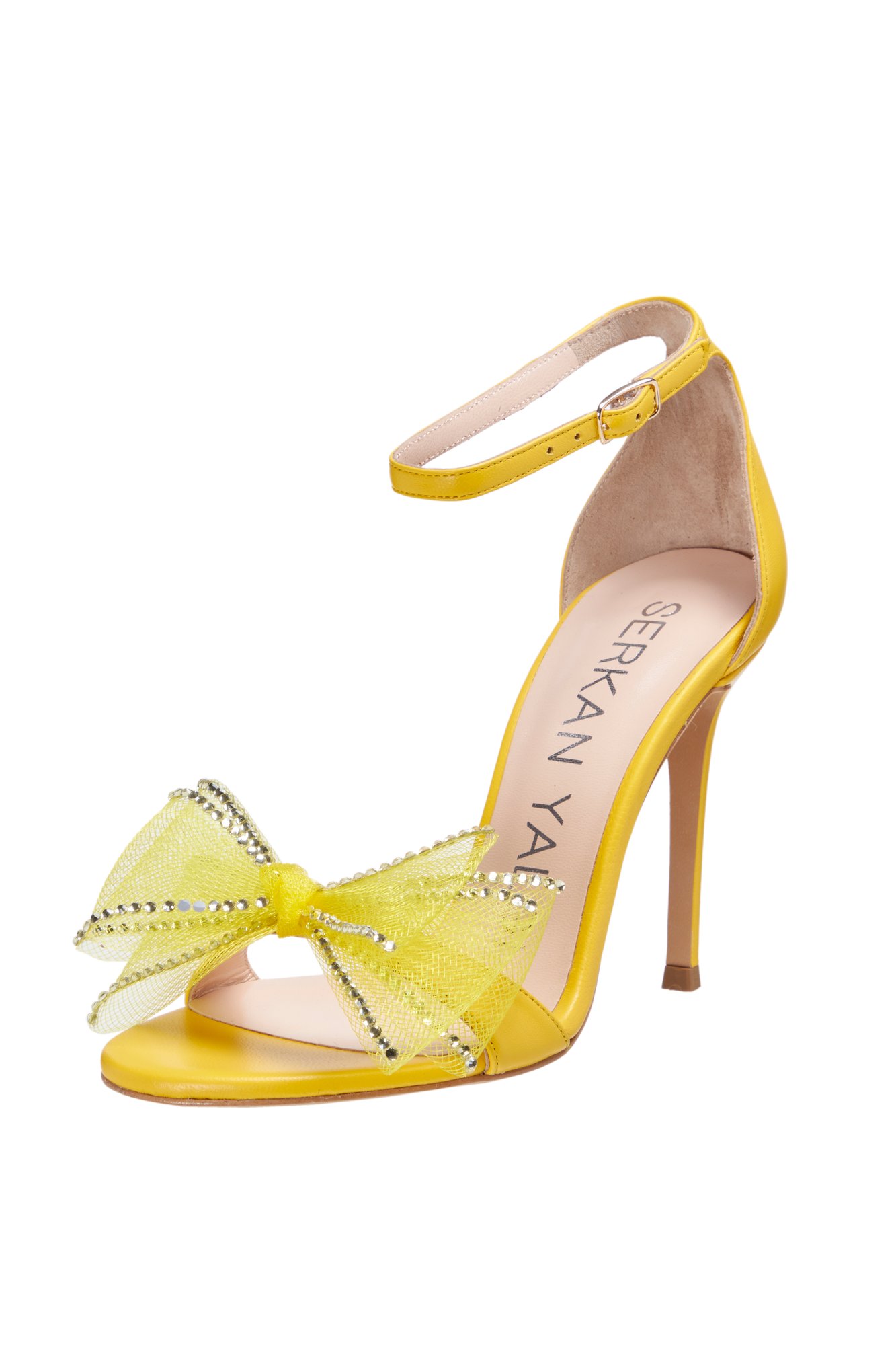 Dazzling Yellow Leather Crystal Bow Stiletto - Quality Leather Product Manufactured By Serkan Yalgi Ayakkabi San.ve Diş.ti̇c.ltd.şti̇. Contact For B2B Orders.