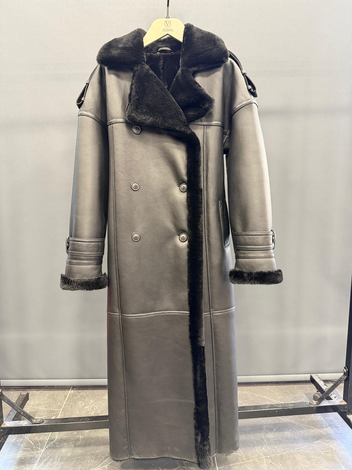Elegant Black Double Breasted Shearling Coat - Quality Leather Product Manufactured By Next Deri̇ Sanayi̇ Ti̇caret A.ş.. Contact For B2B Orders.